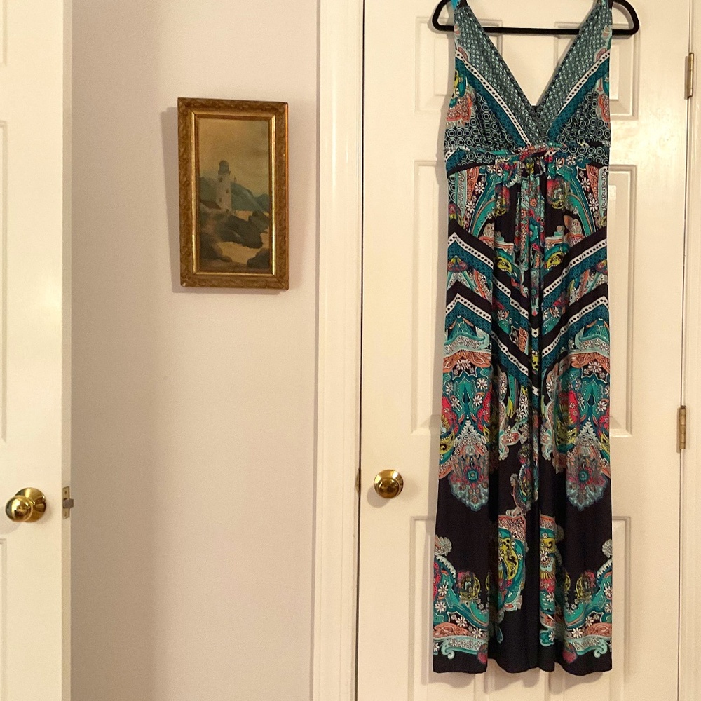 Metaphor Navy and Colorful Print Maxi Dress Size XL
